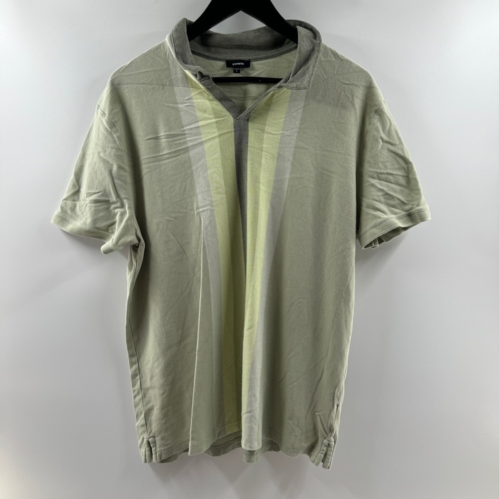 Express Men’s Green Polo Shirt with Front Design Size XL